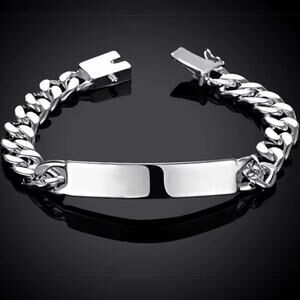 925 Stamped Sterling Silver 10MM Bracelet Curb Chain clasp Fold-Over Clasp 8”